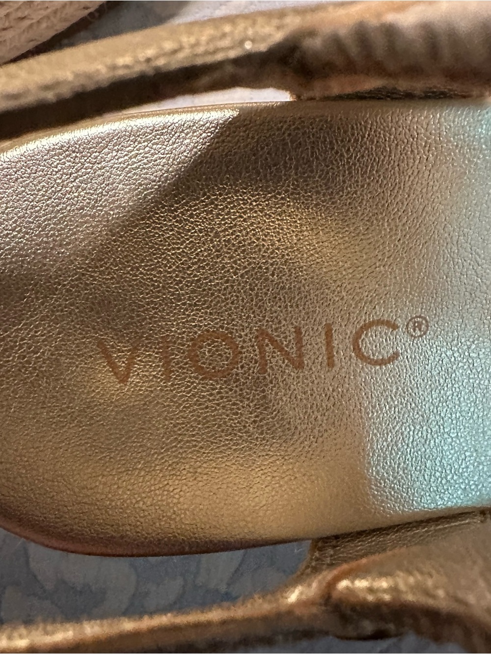 Vionic Gold Metallic Espadrille Wedge Sandals - Picture 3 of 10